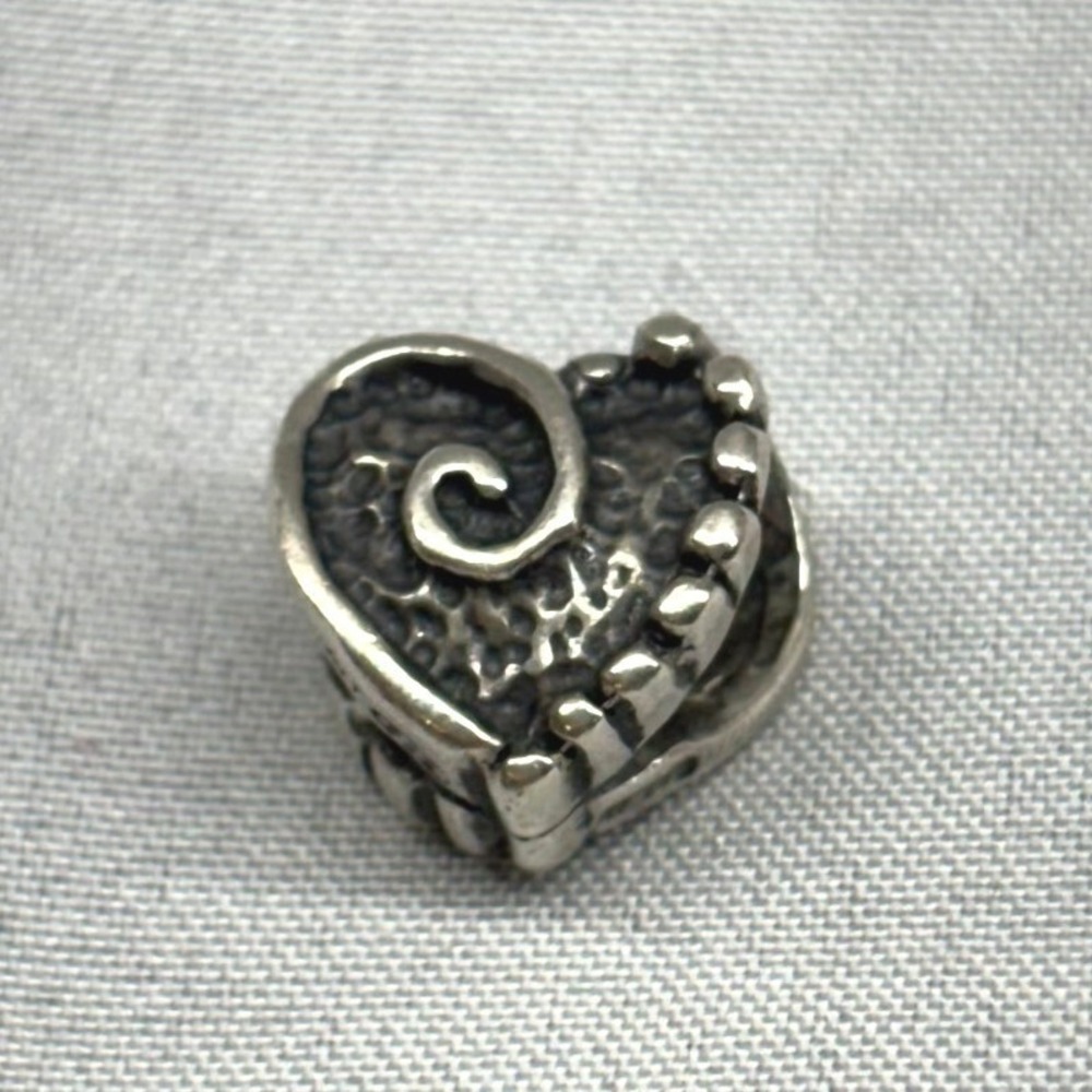 Pandora Charm Scroll Heart OS Silver Excellent Textured Oxidized